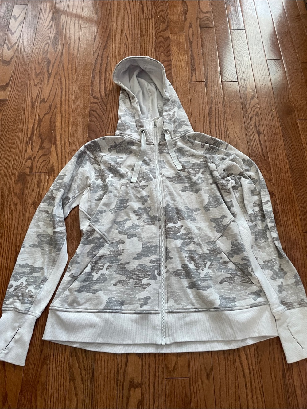 Athleta Zion Full Zip Hoodie Light Gray Camo Women’s Sz XL